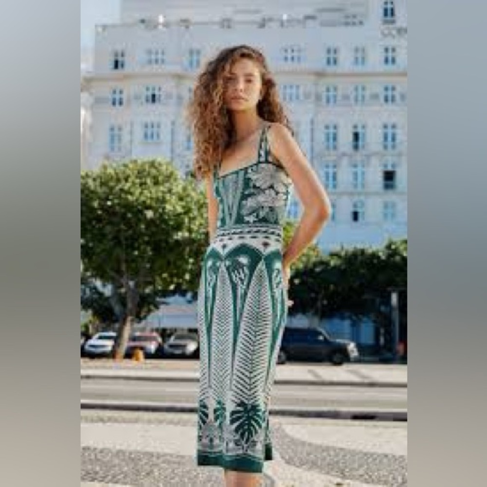 NWT Farm Rio Macaw Elegance Sleeveless  Square Neck knitted midi XL